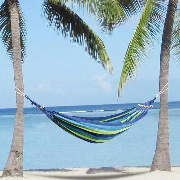 New Cotton Canvas Hammock Beach Swing Bed with Spreader Bar and Storage Bag - Picture 3 of 5